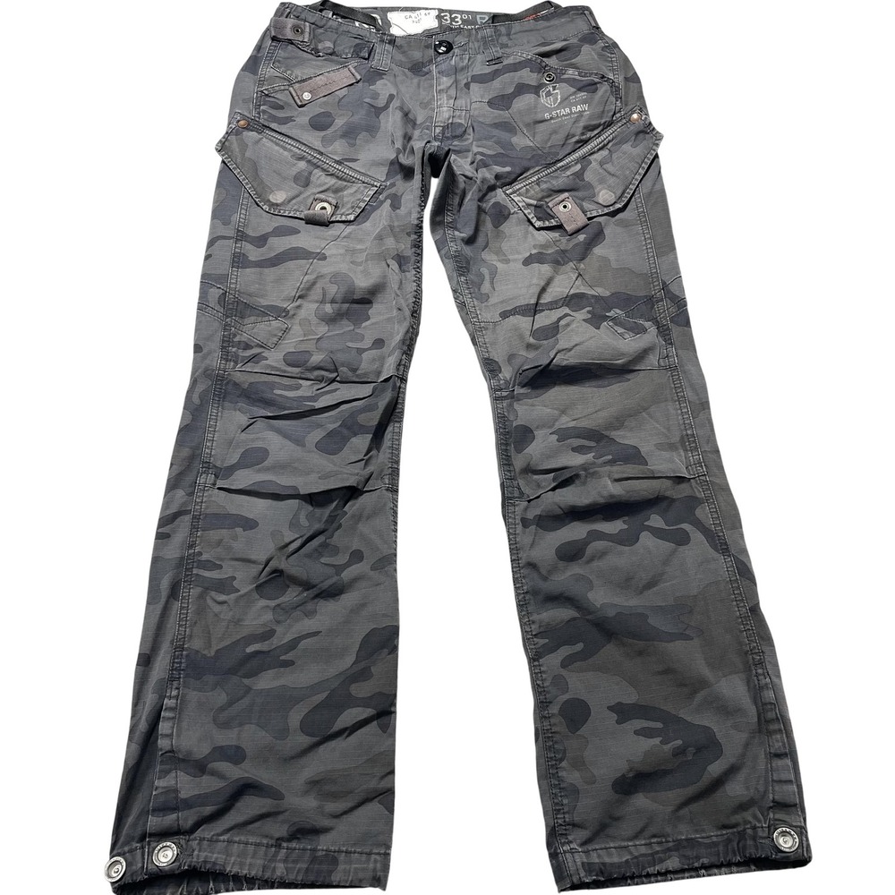 G-Star RAW Cargo Pants Mens 32x30 Gray Camo Relaxed Fit Workwear Outdoor Y2K